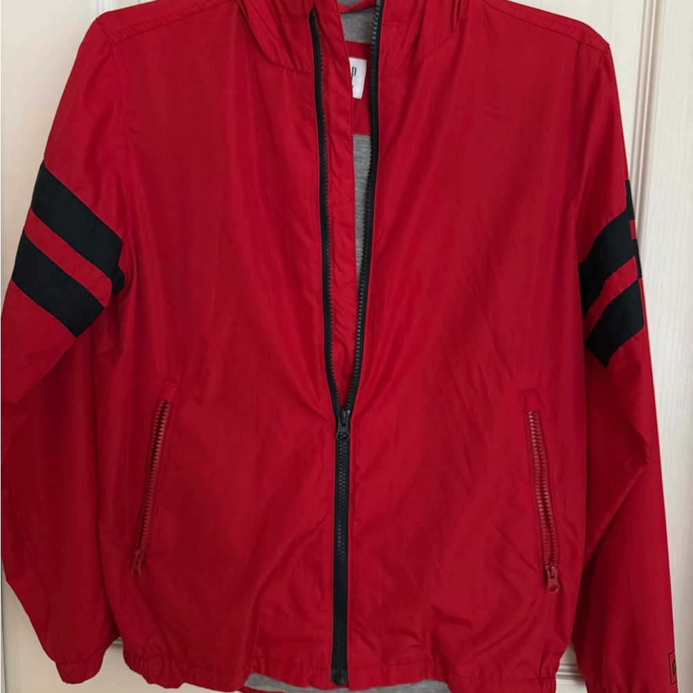 GAP Men's Red Windbreaker with Blue Accents